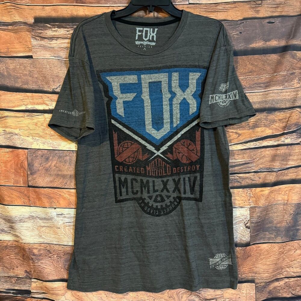 FOX Men's Gray L T-Shirt Motocross Graphic Print Cotton Polyester Crew Neck